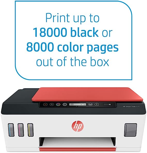 Hp 3Yw73A Smart Tank 519 Wireless, Print, Scan, Copy, All In One Printer - Red/White